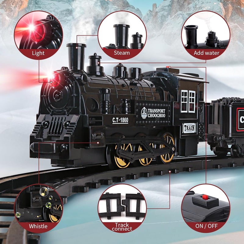 OCHIDO Train Set - Electric Train Toy Gift for Boys Girls,with Railway Kits,Steam Locomotive,Transport Vehicle &Tracks, Light,Smokes & Sound,Christmas Train Gifts for 3 4 5 6 7 8+ Year Old Kids - Image 5